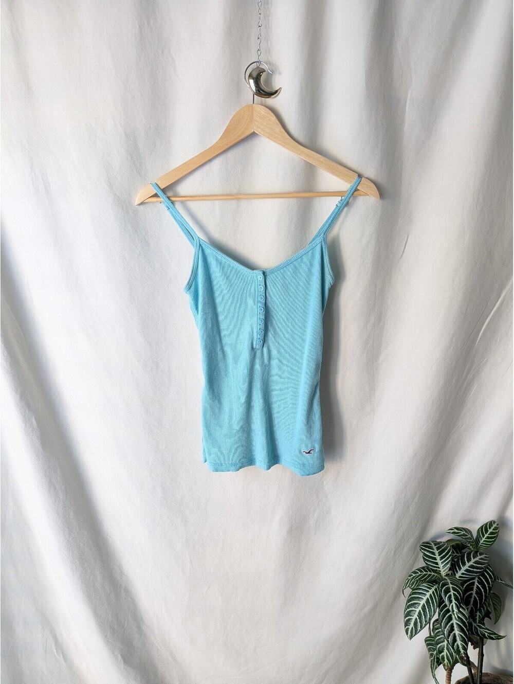 Hollister Light Blue Ribbed Button-Up Tank Top, Size Small